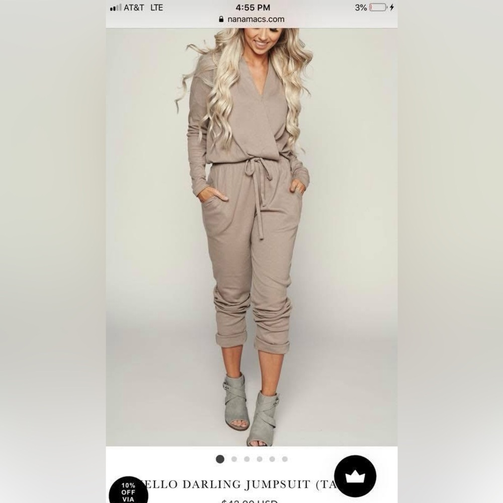 NanaMacs Fashion on Earth hello darling jumpsuit (tan) SMALL - Picture 8 of 13